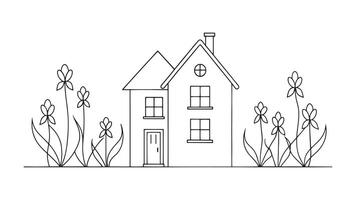 Bluebell House continuous line art isolated flat illustration on white background vector