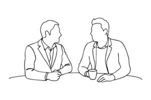 Two men seated at a table continuous line art flat illustration vector