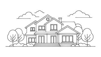 Meadowbrook Villa continuous line art isolated flat illustration on white background vector