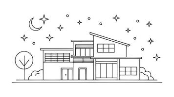 Starlight Villa continuous line art isolated flat illustration on white background vector