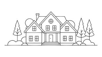 Cedarcrest House continuous line art isolated flat illustration on white background vector