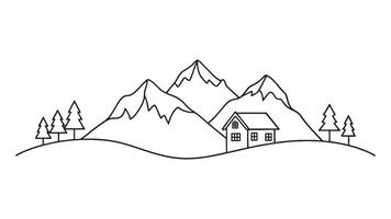 Rustic Ridge with house continuous line art isolated flat illustration on white background vector