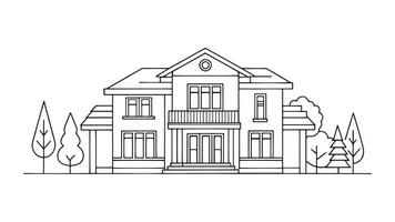 Cedar Lane Villa continuous line art isolated flat illustration on white background vector