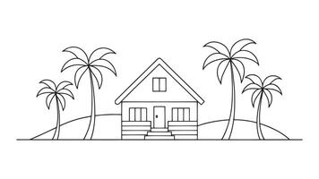 Seaside Retreat continuous line art isolated flat illustration on white background. vector