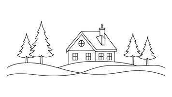 Nice Pinehill Homestead continuous line art isolated flat illustration on white background vector