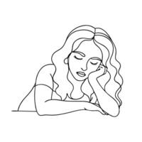 A woman visual representation of insomnia continuous line art flat illustration. vector