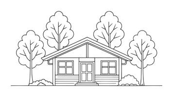 Birchwood Bungalow continuous line art isolated flat illustration on white background. vector