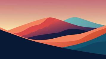 Vibrant illustration showcasing majestic mountains and rolling hills in a spectrum of colors against a clear sky flat illustration vector