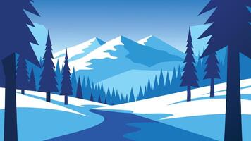 Winter scene of a forest, where trees are adorned with a thick layer of snow, evoking a peaceful atmosphere flat illustration vector