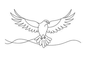 Bird of prey flying continuous line art isolated flat illustration on white background vector