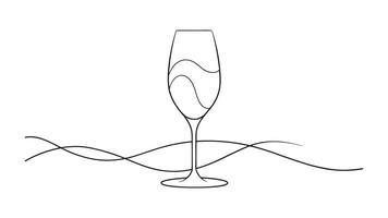 Elegant wineglass continuous line art isolated on white background vector
