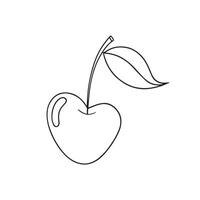 Cherry continuous line art isolated on white background. vector