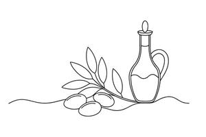 Olive oil continuous line art isolated flat illustration on white background vector