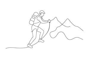 Mountain climbers continuous line art isolated on white background vector