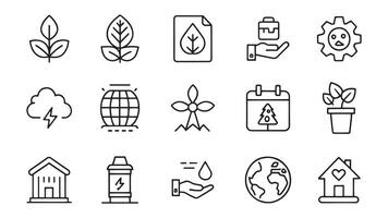 Environment related Minimalist Black Line 15pcs icons set isolated on white background vector