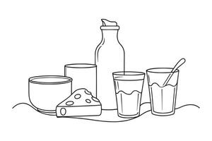 Dairy products continuous line art isolated on white background vector