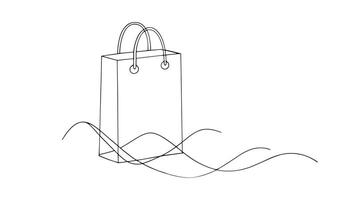 Paper bag continuous line art isolated on white background vector