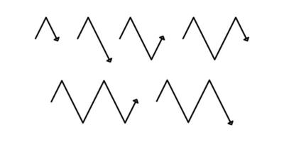 collection of zig zag arrow icons. simple, line, thin. editable stroke vector