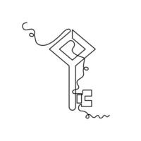 Key line icon. continuous line style. Old-style key shape illustration. unique, simple, doodle and hand-drawn concept vector