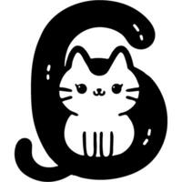 Number six, 6 in cat style in monochrome. Simple minimalistic in black ink drawing on white background vector