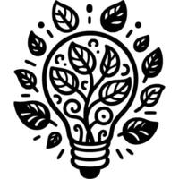 Plant growing inside a light bulb in monochrome. Simple minimalistic in black ink drawing on white background vector