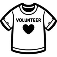 Volunteer T-shirt in monochrome. Simple minimalistic in black ink drawing on white background vector