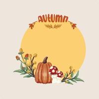 Autumn Sticker Greeting Card Design frame background pumkin and mushroom with the fall leaves vector