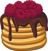 pancakes with chocolate and raspberry isolated on white hand drawing vector