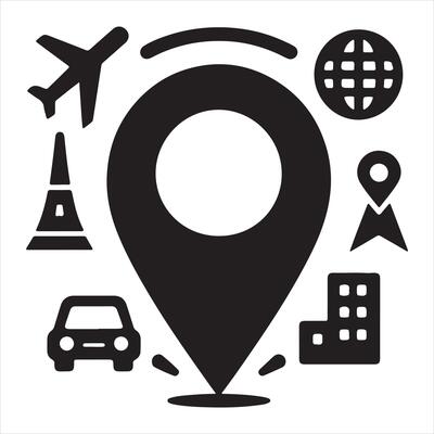 Black silhouette location icon sign silhouette on white background