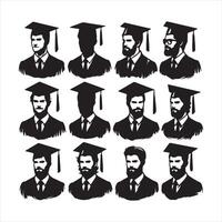 Set of graduated men silhouette on white background vector