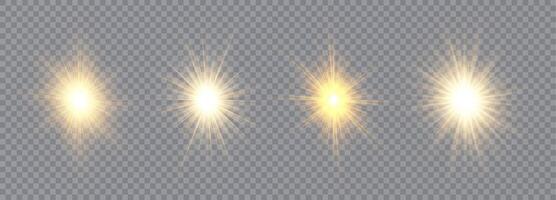 Light effect of lens flares. Yellow glowing lights starburst effects with sparkles. vector