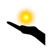 Sun In open hand. The hand holds the sun. vector