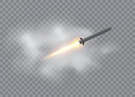 Flying missile with smoke isolated on transparent background. vector
