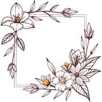 Flowers and leaves in a square frame vector