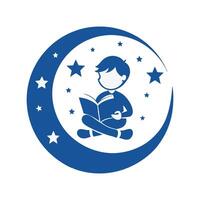 Crescent Moon Silhouette of Boy Reading Design vector