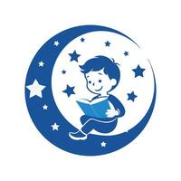 Imaginative Boy on Moon Reading Calm and Minimalistic vector