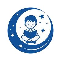 Whimsical Boy on Crescent Moon with Stars Illustration vector