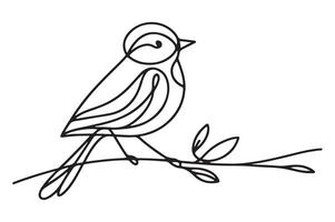 One line continuous bird. Sitting bird line art outline illustration. Animal bird flying continuous outline. vector