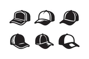 a set of six baseball caps on a white background vector