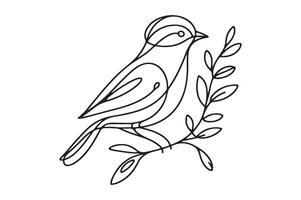 a line drawing of a bird sitting on a branch vector