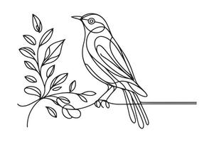 a bird sitting on a branch with leaves vector
