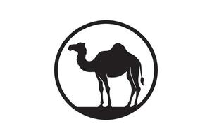 a camel silhouette in a circle on a white background vector