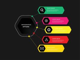 Modern infographic template with polygon shape. 6 options business presentation with icons. vector