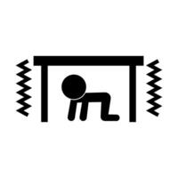 Person hiding under a table during an earthquake silhouette. vector