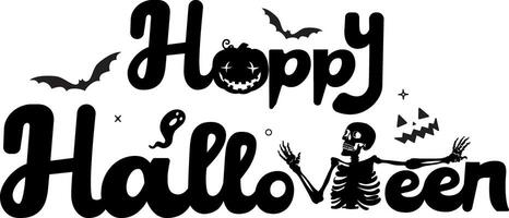 Halloween horizontal banner with pumpkin, human skeleton, and bats on a white background vector