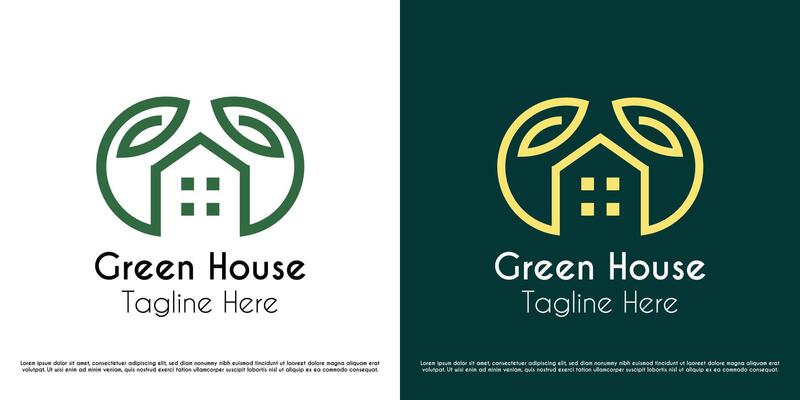 Illustration of the nature leaf house logo design. Silhouette of linear lines of city buildings architecture eco environment foliage. Abstract simple minimal minimalist fresh icon symbol.