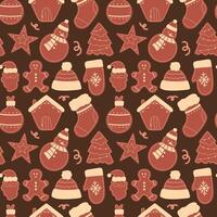 Christmas gingerbread seamless pattern on dark background vector