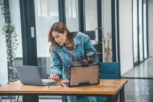 Female programmer working on coding, software development and web design.Concept technology development. photo