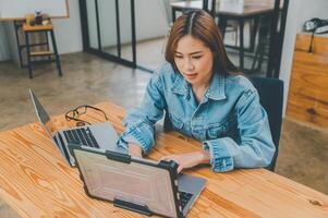 Female programmer working on coding, software development and web design.Concept technology development. photo