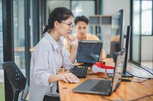 team programmer focuses on software development, site design, and the advancement of coding and programming technology.concepts for technological development photo
